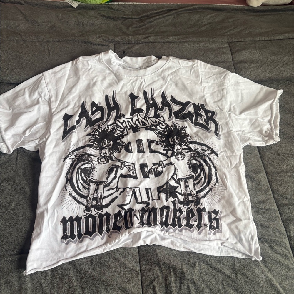 White Graphic T-Shirt with Bold Black Print